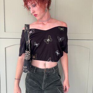 Upcycled Colorful Top with Beaded Butterflies
